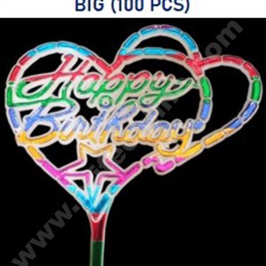 CAKE DECORβ’ Multi Color Big Happy Birthday Heart Cake Tag Cake Topper (Pack of 100 Pcs)