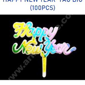 CAKE DECORβ’ Multi Color Big Happy New Year Cake Tag Cake Topper (Pack of 100 Pcs)