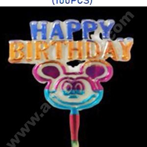 CAKE DECORβ’ Multi Color Happy Birthday Mickey Face Cake Tag Cake Topper (Pack of 100 Pcs)