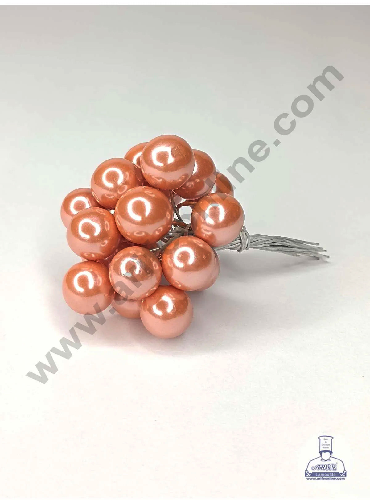 CAKE DECOR™ Peach Pearl Faux Ball Toppers For Cake and Cupcake Decoration - (20pcs Pack)