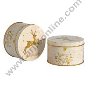 Cake Decor ™ Merry Christmas Tins Round Shape - 03 | Round Storage Containers Tins | 1 Pc Pack