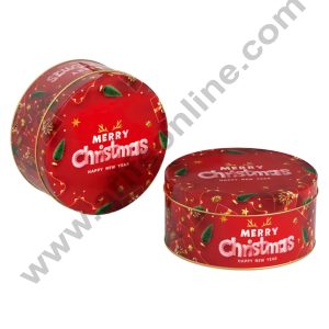 Cake Decor ™Merry Christmas Tins Round Shape - 02 | Round Storage Containers Tins | 1 Pc Pack