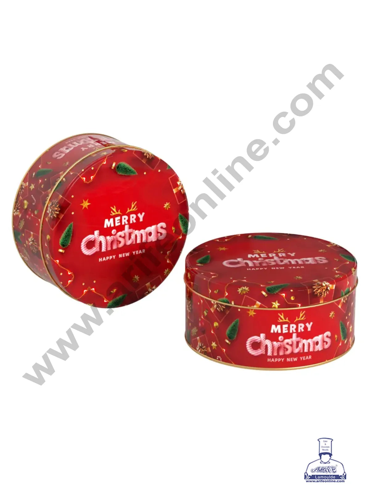 Cake Decor β’Merry Christmas Tins Round Shape - 02 | Round Storage Containers Tins | 1 Pc Pack