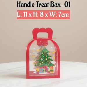 CAKE DECOR™"Merry Christmas" Transparent Handle Treat Box- 01| L: 11 x H: 8 x W: 7cm | Gift Bag with Handle (10 Pcs Pack)