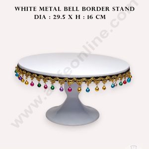 CAKE DECOR™ White Metal Cake Stand with Small Bells Border | Dessert Stand | Cupcake Stand