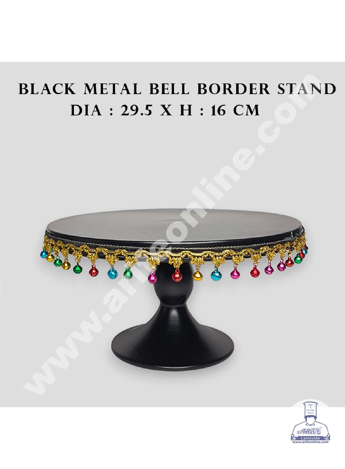 CAKE DECOR™ Black Metal Cake Stand with Small Bells Border | Dessert Stand | Cupcake Stand