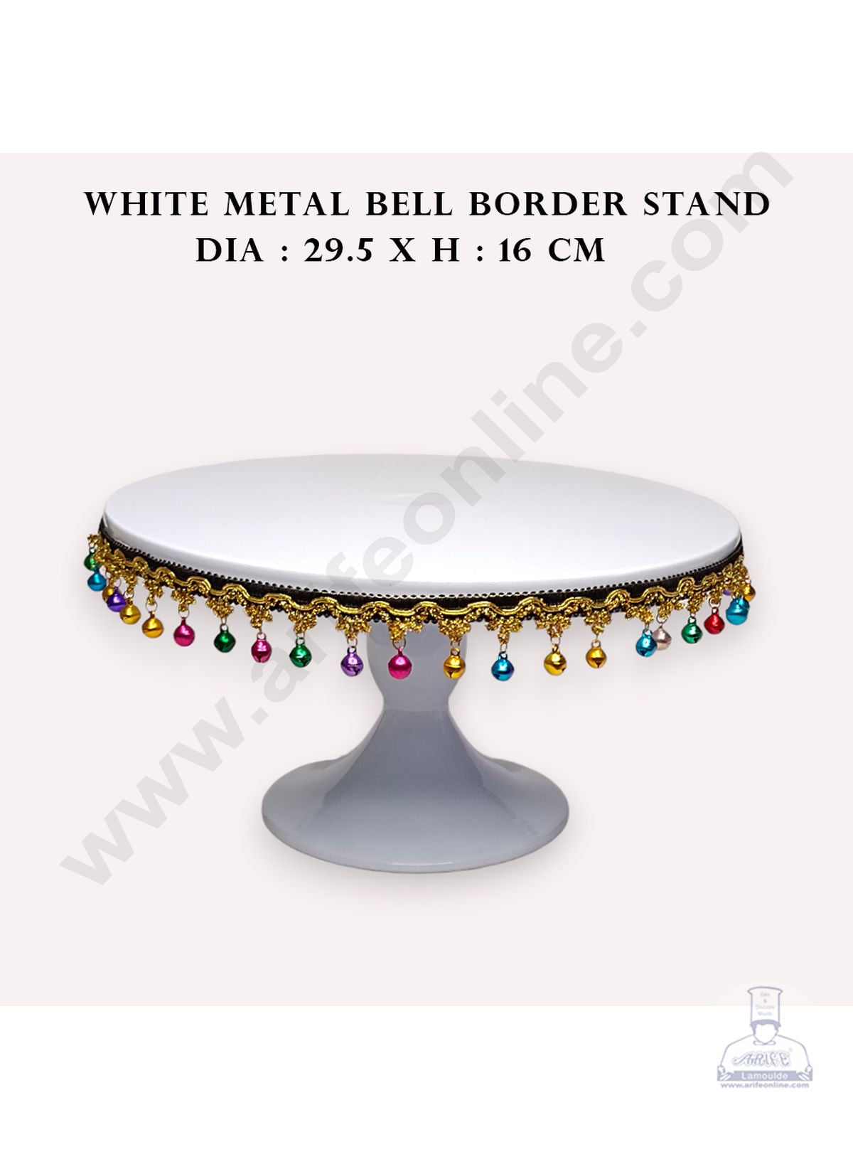 CAKE DECORβ’ White Metal Cake Stand with Small Bells Border | Dessert Stand | Cupcake Stand