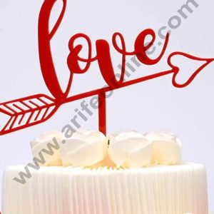 CAKE DECOR™ 5 inch Red Acrylic Love with Arrow Cake Topper Cake Decoration Dessert Decoration