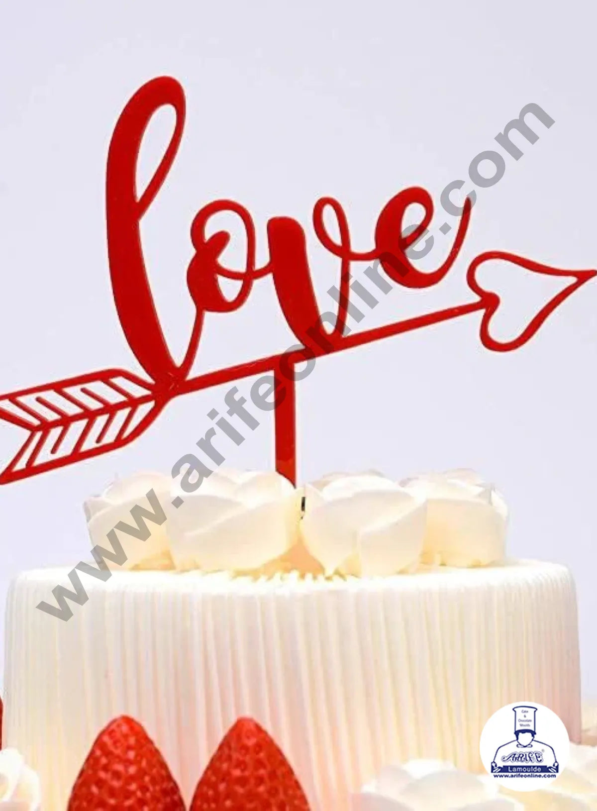 CAKE DECOR™ 5 inch Red Acrylic Love with Arrow Cake Topper Cake Decoration Dessert Decoration