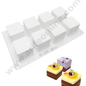 CAKE DECOR™ 8 Cavity 3D Cube Large Shape Silicone Chocolate Mould | Pastry Dessert Mould( SBLBM-286)