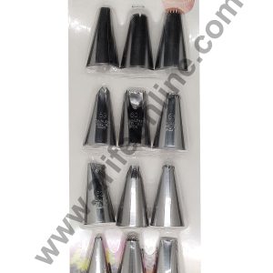 Cake Decor 12 Pcs Big Nozzle Set Stainless Steel Cake Decorating Set Tips with Steel Nozzles. Reusable And Washable