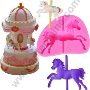 Cake Decor 1pcs Silicone Fondant Mould 3D Carousel Horse With Pole Cake Decorating