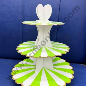 Cake Decor 3 Tier Cardboard Cupcake Stand - Green White Strips