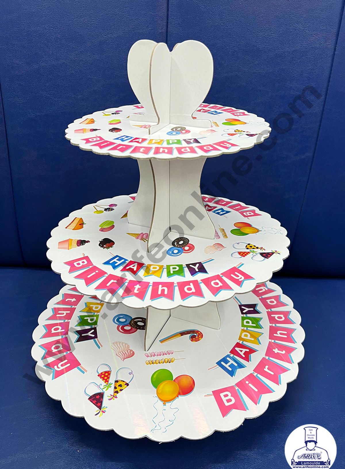Cake Decor 3 Tier Cardboard Cupcake Stand - Happy Birthday