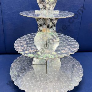 Cake Decor 3 Tier Cardboard Cupcake Stand - Hologram Silver