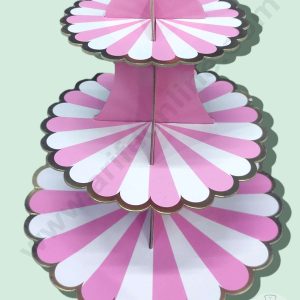 Cake Decor™ 3 Tier Cardboard Cupcake Stand - Light Pink White Strips ( SBCS-C-LPink )