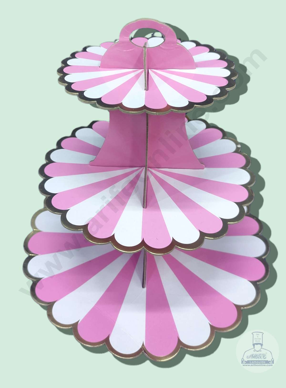 Cake Decor™ 3 Tier Cardboard Cupcake Stand - Light Pink White Strips ( SBCS-C-LPink )