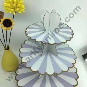 Cake Decor 3 Tier Cardboard Cupcake Stand - Light Purple White Strips