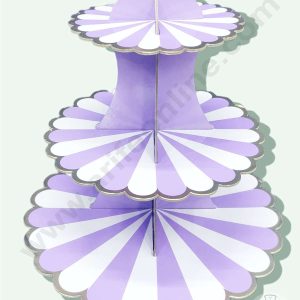 Cake Decor™ 3 Tier Cardboard Cupcake Stand - Light Purple White Strips ( SBCS-C-LPWSD )