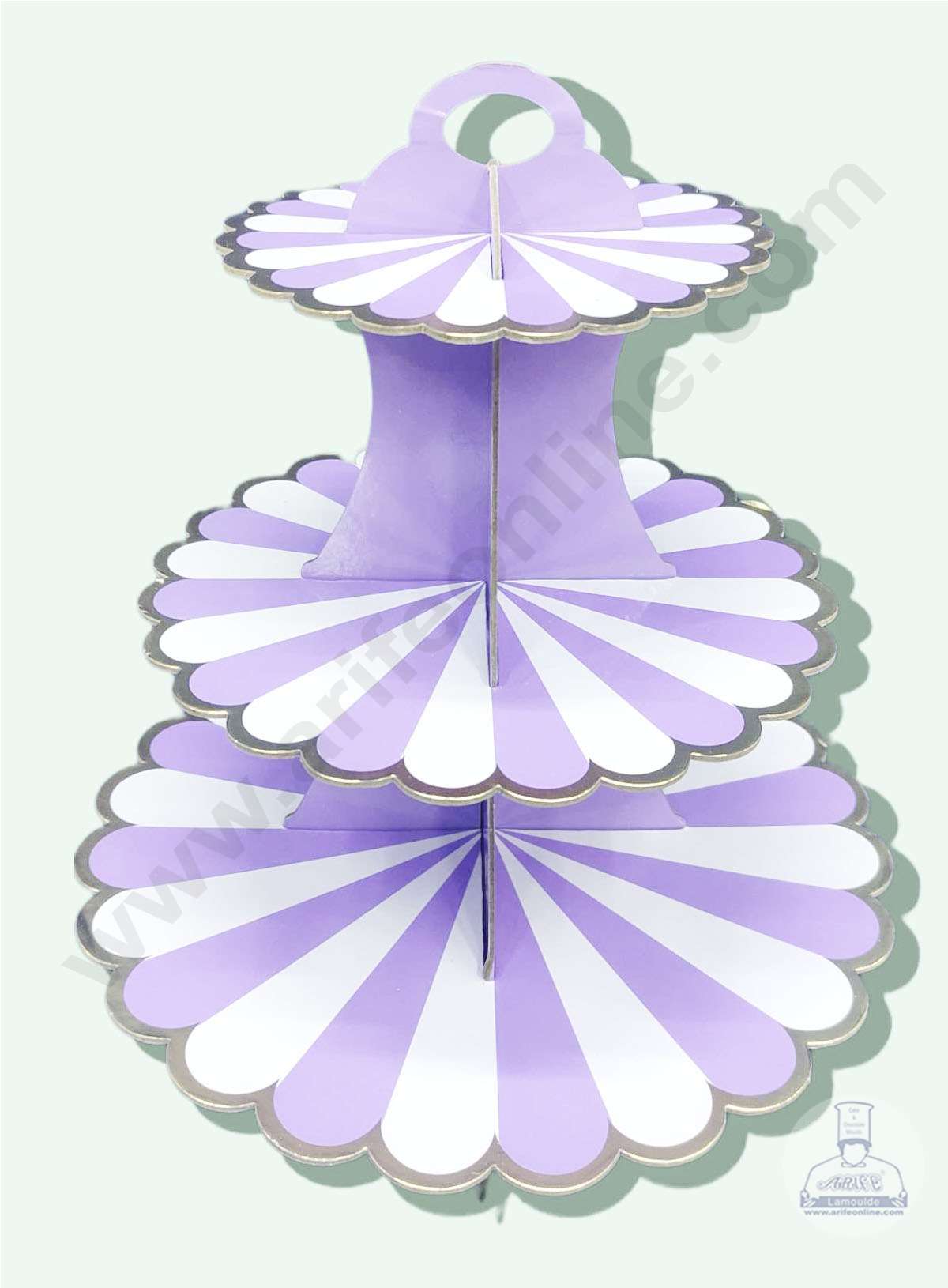 Cake Decor™ 3 Tier Cardboard Cupcake Stand - Light Purple White Strips ( SBCS-C-LPWSD )