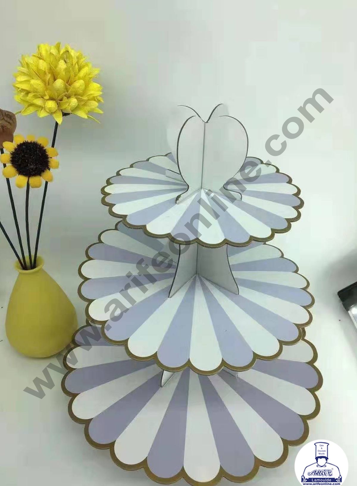 Cake Decor 3 Tier Cardboard Cupcake Stand - Light Purple White Strips