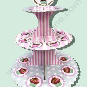 Cake Decor™ 3 Tier Cardboard Cupcake Stand - Multicolor - Cupcake Design ( SBCS-C-MCD )