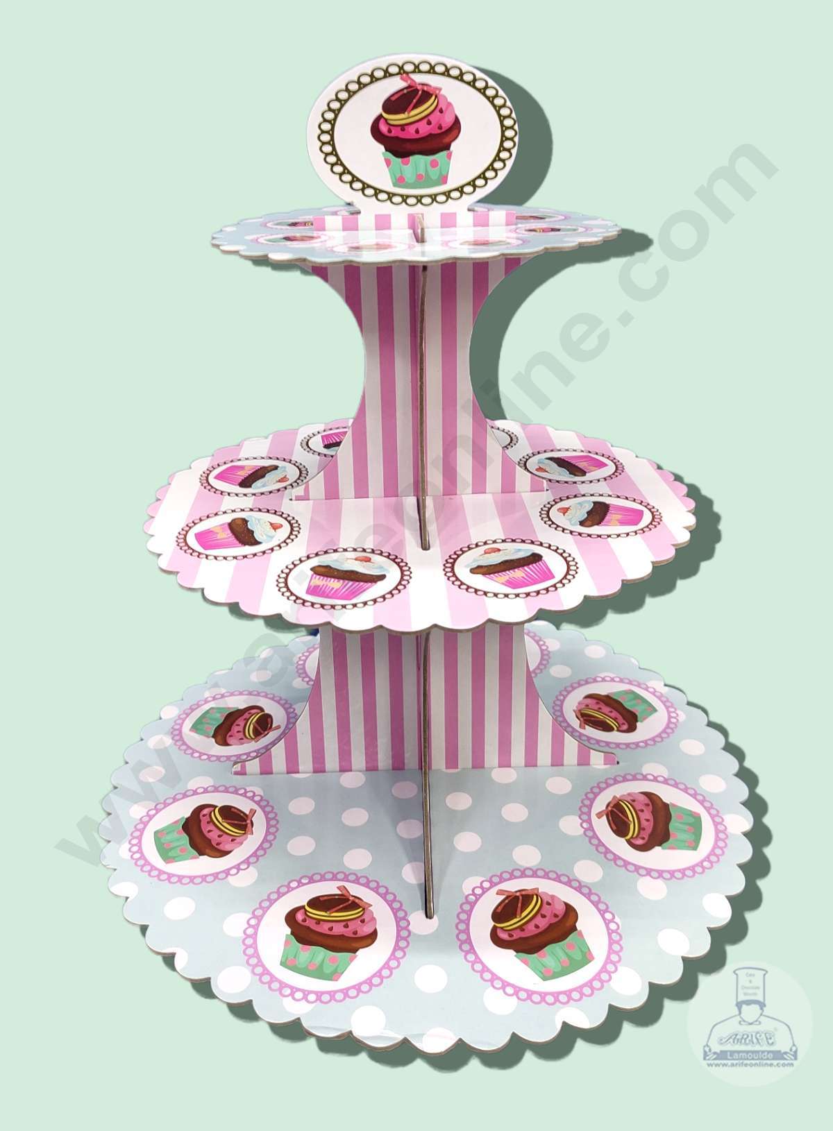 Cake Decor™ 3 Tier Cardboard Cupcake Stand - Multicolor - Cupcake Design ( SBCS-C-MCD )