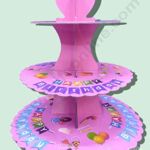Cake Decor™ 3 Tier Cardboard Cupcake Stand - Pink - Happy Birthday ( SBCS-C-PHB )