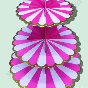 Cake Decorβ’ 3 Tier Cardboard Cupcake Stand - Pink White Strips ( SBCS-C-Pink )