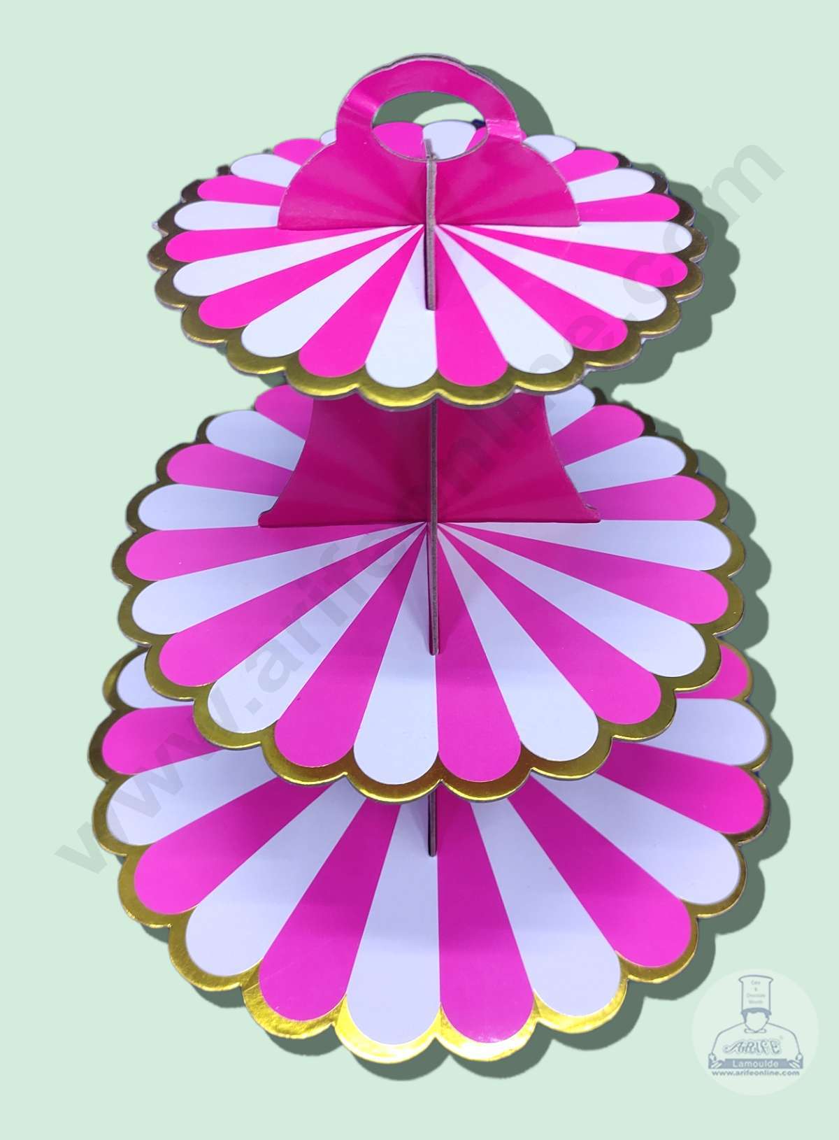 Cake Decor™ 3 Tier Cardboard Cupcake Stand - Pink White Strips ( SBCS-C-Pink )