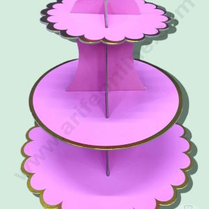 Cake Decorβ’ 3 Tier Cardboard Cupcake Stand - Pink with Golden Border Design ( SBCS-C-PGBD )