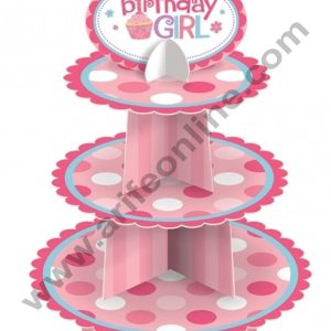 Cake Decor 3 Tier Cardboard Cupcake Stand - Polka Dot Red Pink White