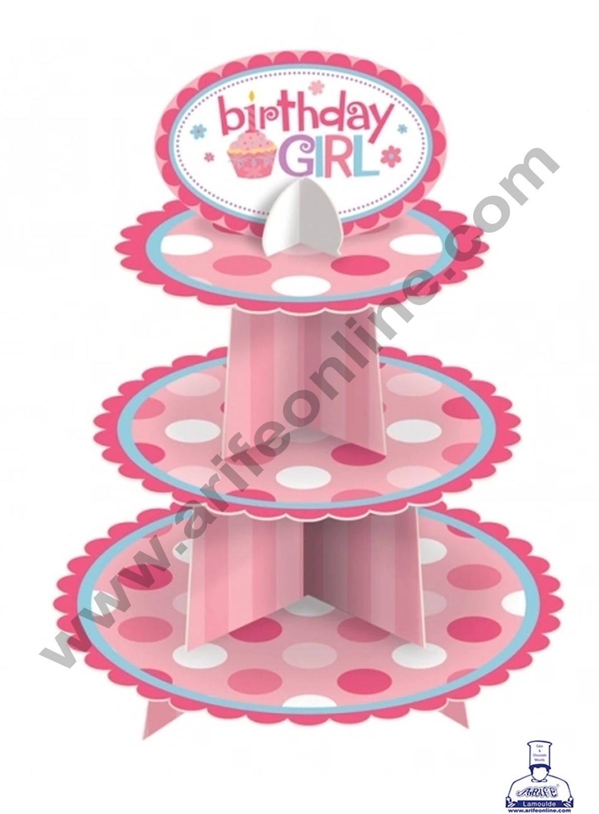 Cake Decor 3 Tier Cardboard Cupcake Stand - Polka Dot Red Pink White