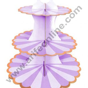 Cake Decor 3 Tier Cardboard Cupcake Stand - Purple White Strips