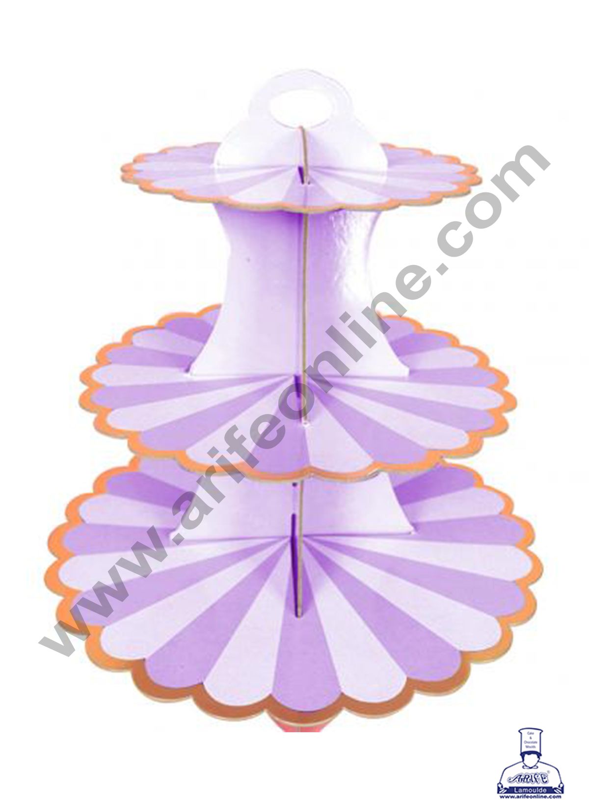 Cake Decor 3 Tier Cardboard Cupcake Stand - Purple White Strips