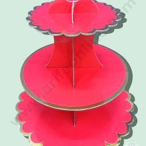 Cake Decorβ’ 3 Tier Cardboard Cupcake Stand - Red with Golden Border Design ( SBCS-C-RGBD )