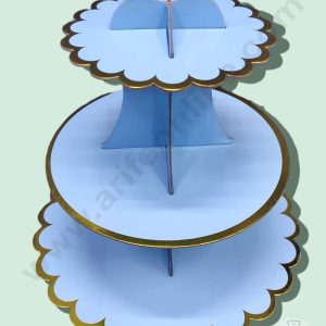 Cake Decorβ’ 3 Tier Cardboard Cupcake Stand - Sky Blue with Golden Border Design ( SBCS-C-SBGBD )