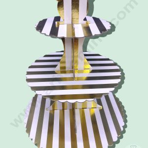 Cake Decorβ’ 3 Tier Cardboard Cupcake Stand - White Golden Stripe Design ( SBCS-C-WGSD )