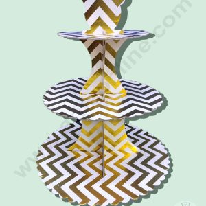 Cake Decorβ’ 3 Tier Cardboard Cupcake Stand - White Golden Zigzag Design ( SBCS-C-WGZD )
