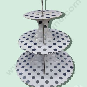 Cake Decorβ’ 3 Tier Cardboard Cupcake Stand - White Silver Polka Dot Design ( SBCS-C-WSP )