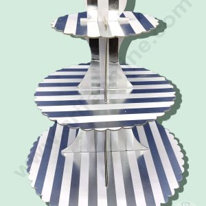 Cake Decorβ’ 3 Tier Cardboard Cupcake Stand - White Silver Stripe Design ( SBCS-C-WSS )