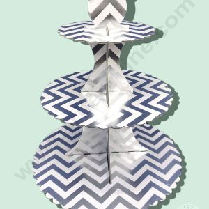 Cake Decorβ’ 3 Tier Cardboard Cupcake Stand - White Silver Zigzag Design ( SBCS-C-WSZZ )