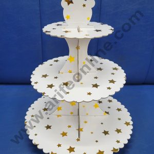 Cake Decor 3 Tier Cardboard Cupcake Stand - White with Golden Star