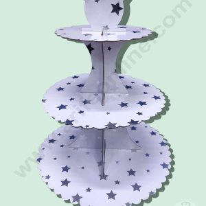Cake Decorβ’ 3 Tier Cardboard Cupcake Stand - White Silver Star Design ( SBCS-C-WSSD )