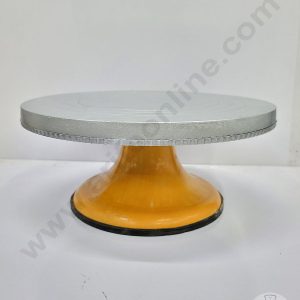 Cake Decor 360 Degree Rotating Cake Stand Cake Decorating Indian Turntable, Silver and Golden 30 cm