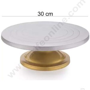 Cake Decor 360 Degree Rotating Cake Stand Cake Decorating Indian Turntable, Golden and Silver 30 cm -EQ