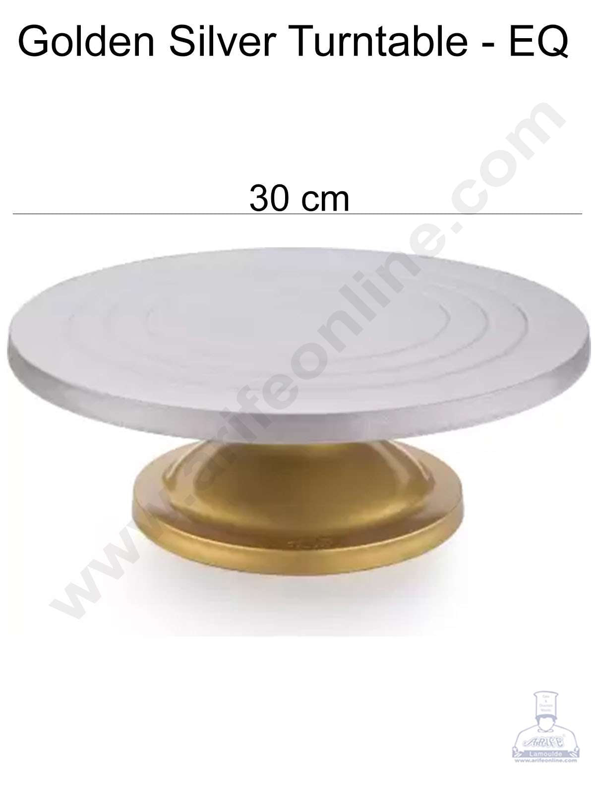 Cake Decor 360 Degree Rotating Cake Stand Cake Decorating Indian Turntable, Golden and Silver 30 cm -EQ