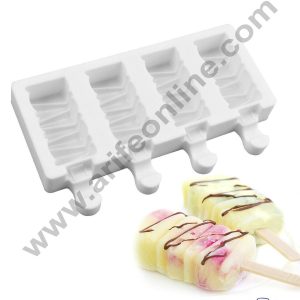 Cake Decor 4 Cavity White Classic Silicone Small Rectangle Cakesicle Mold Popsicle Easy Ice Cream Bar Mold