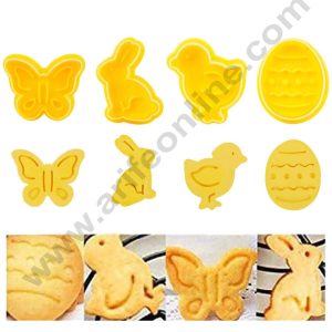 Cake Decor 4 Pc Easter Egg Theme Rabbit Butterfly Plastic Biscuit Cutter Plunger Cutter