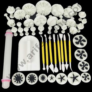 Cake Decor 46 Pieces Fondant Suite Cake Decorating Tools Plunger Cutters Tools with Double Headed Modeling Tools & Rolling Pin And Cake Smoother